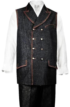Denim Mens Double Breasted Vest + Denim Jean Black - Men's Denim 2 piece Set