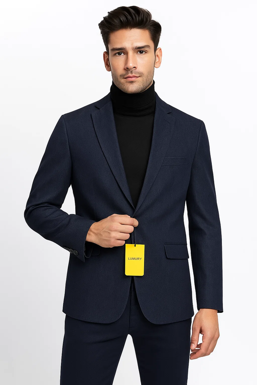 Denim Blazer - Cotton Fabric Blue Jean Sport Coat - Double Breasted Navy Blue Jacket