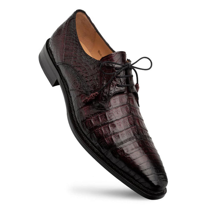 Giovane Fuscus Cap Toe Derby Burgundy Crocodile Shoes By Mezlan Made In Spain Brand