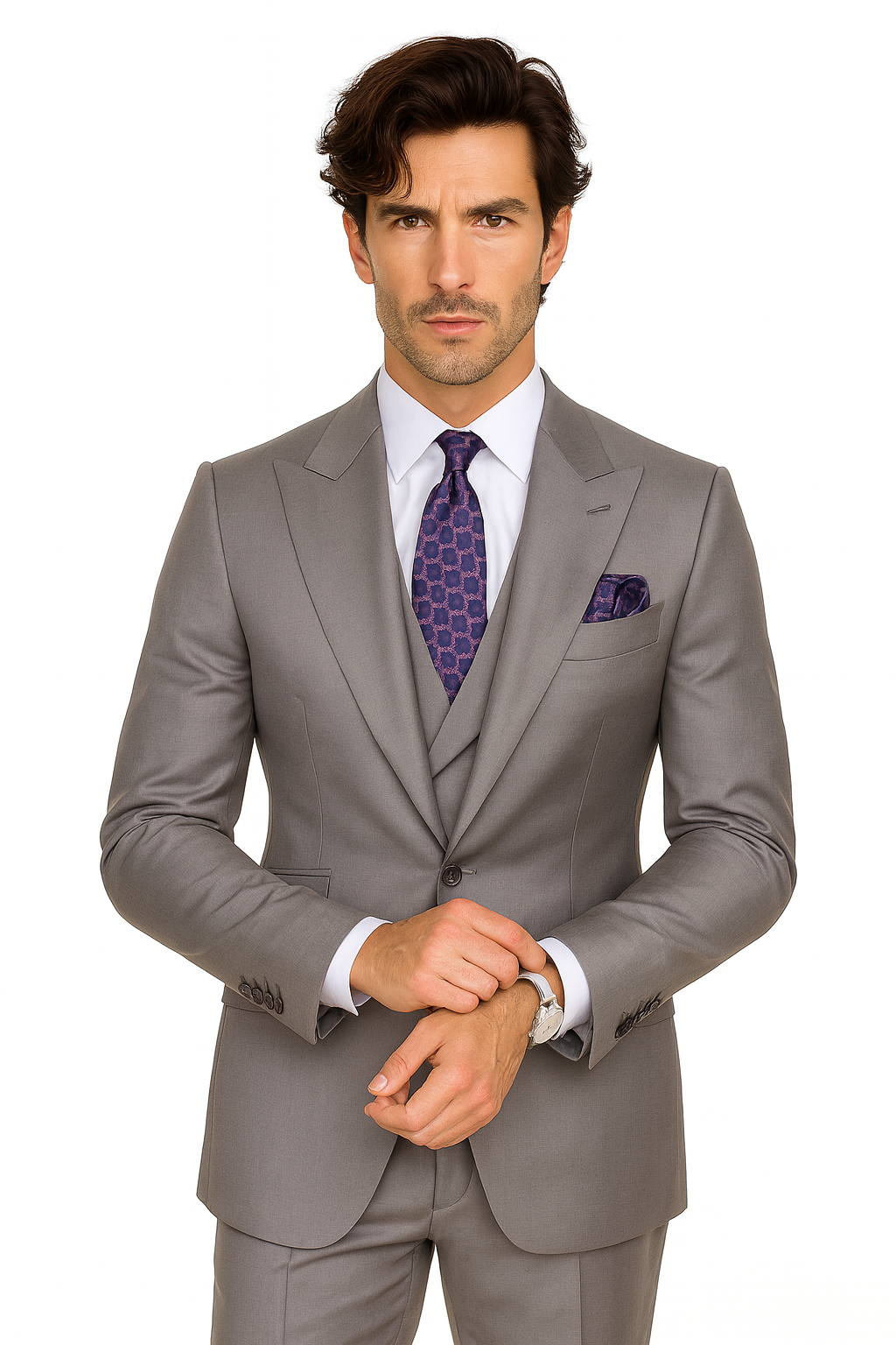 Big Lapel - Wide Lapel - Tom Ford Style Suit - Ticket Pocket - Gray - Image 2
