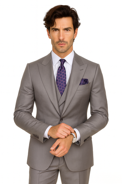 34 Big Lapel - Wide Lapel - Tom Ford Style Suit - Ticket Pocket - Gray