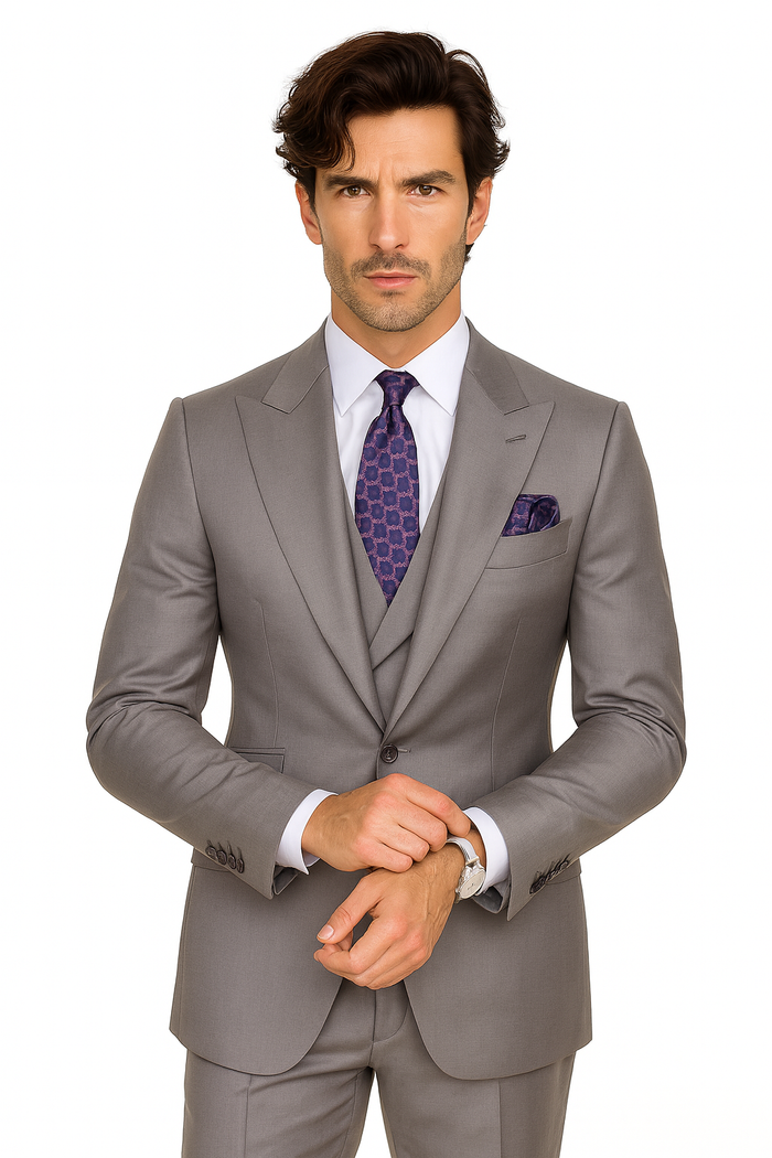 Big Lapel - Wide Lapel - Tom Ford Style Suit - Ticket Pocket - Gray - Image 2