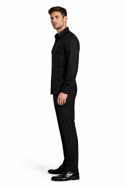 Mens Luxury Black Wool Two-Piece Leisure Walking Suit - Image 3