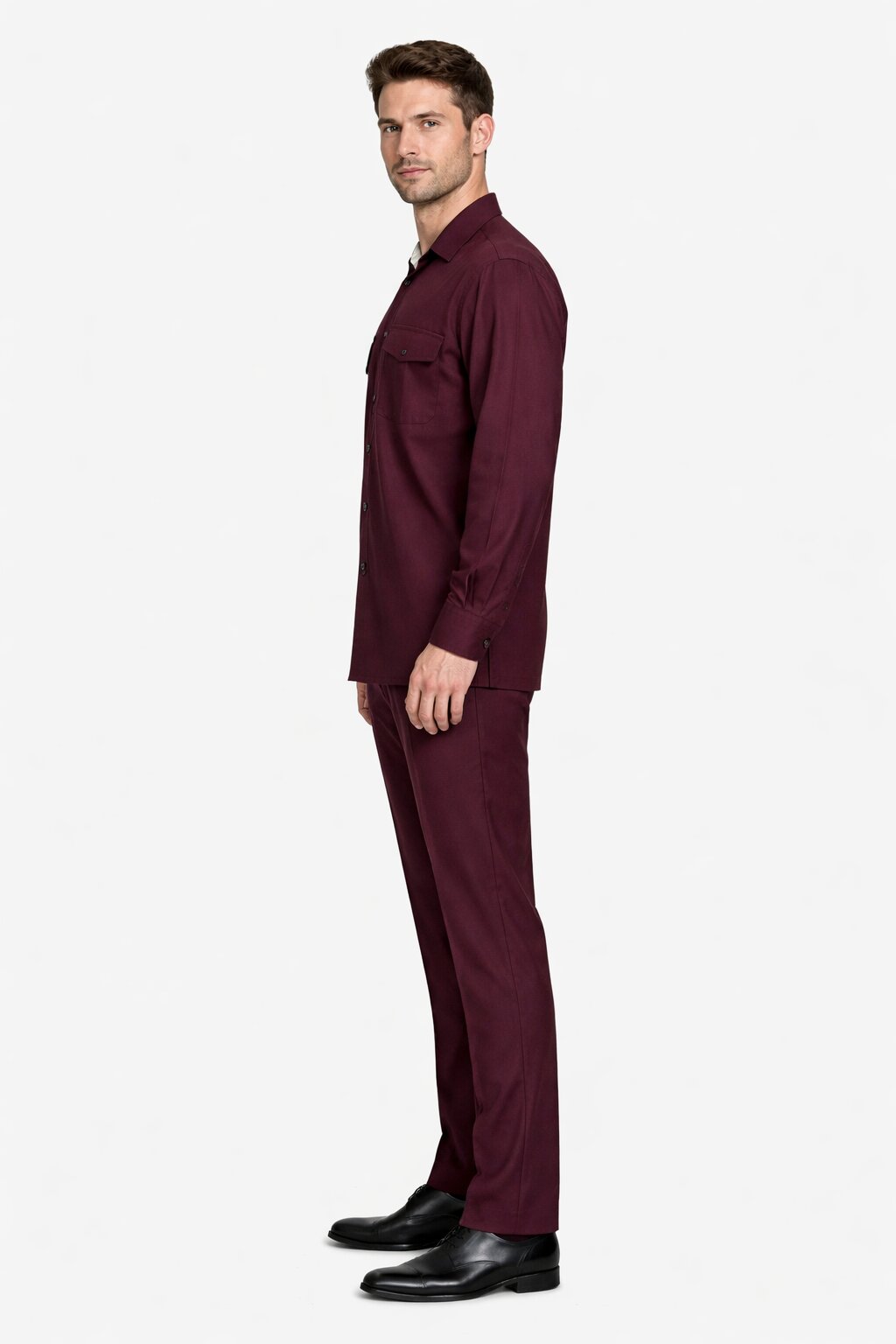 Mens Luxury Burgundy Wool Two-Piece Leisure Walking Suit - Image 3