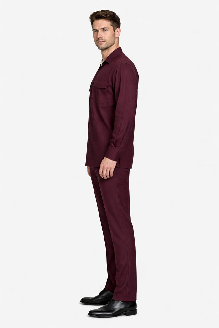 Mens Luxury Burgundy Wool Two-Piece Leisure Walking Suit - Image 3