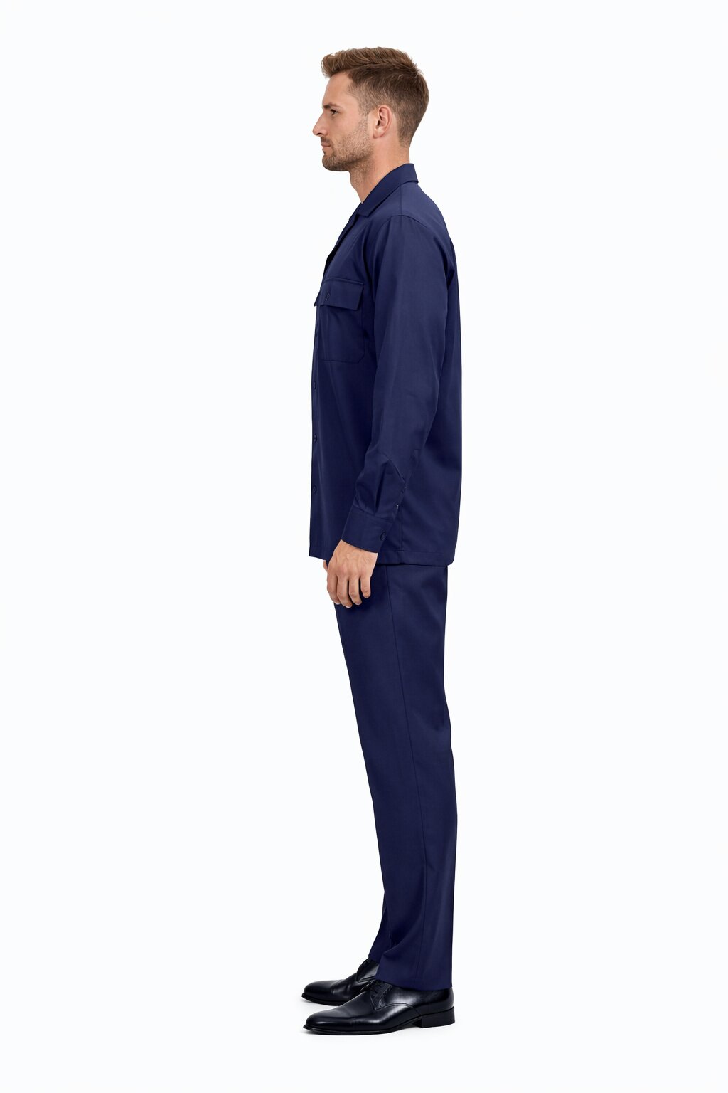 Mens Luxury Navy Blue Wool Two-Piece Leisure Walking Suit - Image 3