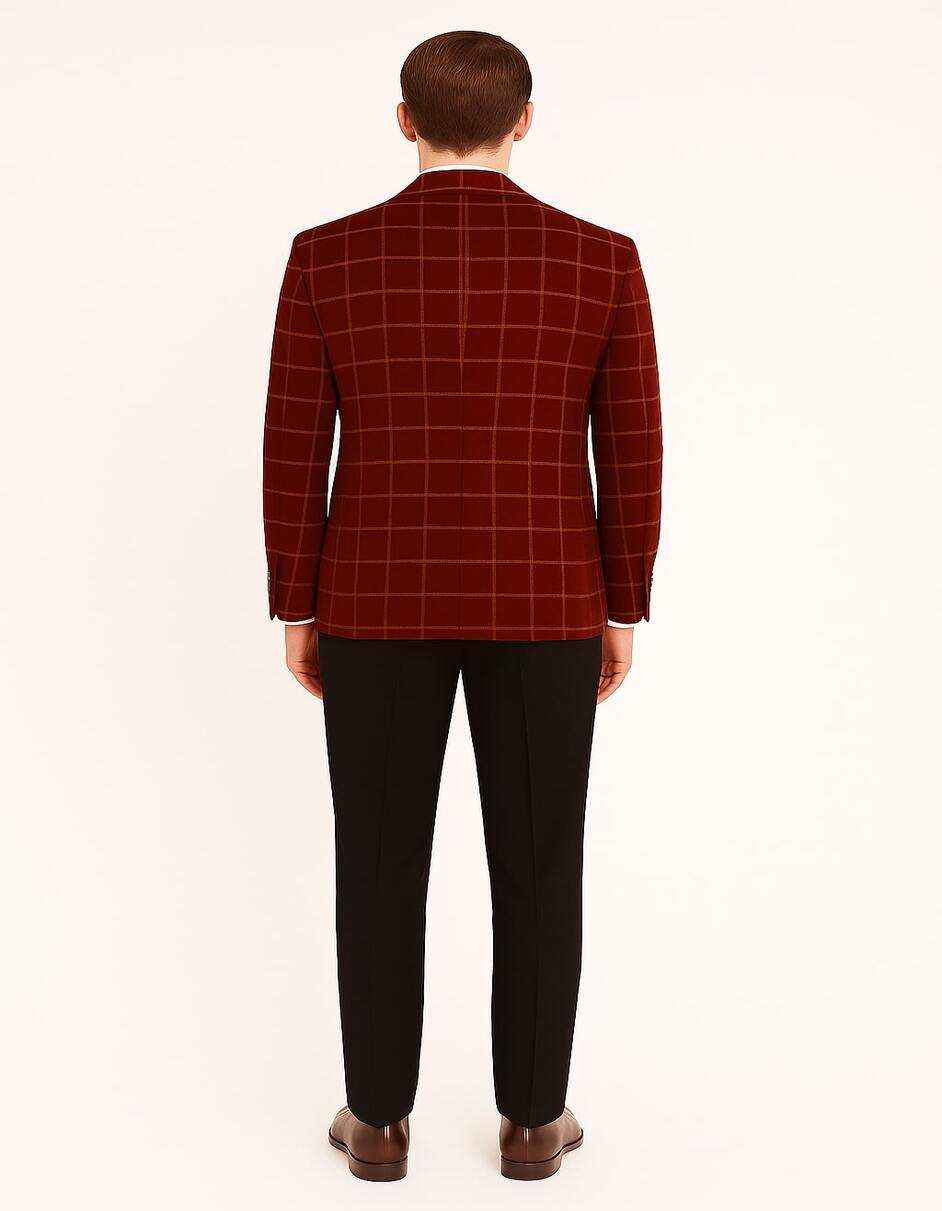 Men's Red Velvet Plaid Blazer with Satin Lapel – Designer Tartan Suit Jacket for Holidays and Events - Image 2