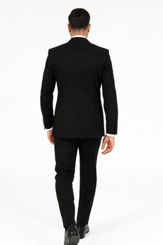 Men's Trimmed Shawl Lapel Blazer Dinner Jacket Black Vested Sport Coat - Image 5