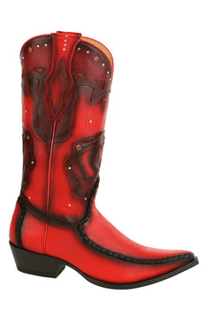 Men's King Exotic Genuine Sharkskin 3x Toe Boots Burnished Red 495v20912 - Image 5