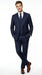 Men’s Indigo Sapphire Blue Plaid 3 Piece Suit with Double Breasted Vest, Slim Fit Windowpane Suit