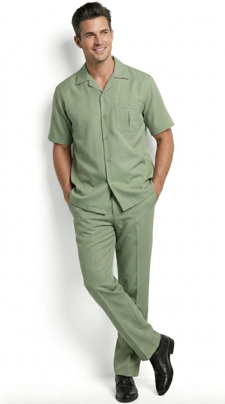 Men’s Mint Big and Tall Walking Suit with Short Sleeve Shirt and Matching Pants