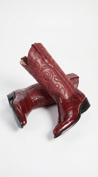 Men’s Burgundy Eel Skin Western Boots, Original Puntal Toe Cowboy Dress Boots