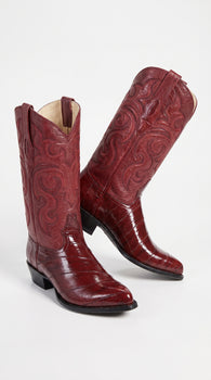Men’s Burgundy Eel Skin Western Boots, Original Puntal Toe Cowboy Dress Boots