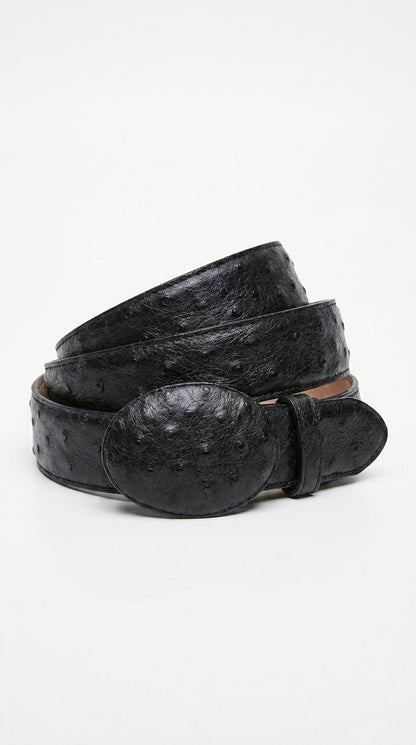 Men’s Black Genuine Ostrich Quill Belt, Exotic Leather Dress Belt for Formal and Western Wear