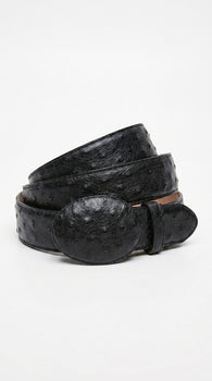 Men’s Black Genuine Ostrich Quill Belt, Exotic Leather Dress Belt for Formal and Western Wear
