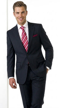 Men’s Black Pinstripe 2 Button Business Suit, Affordable 2 Piece Formal Dress Suit Clearance Sale