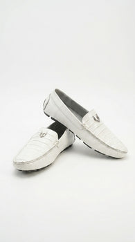 Men’s White Vestigium Genuine Caiman Belly Loafers, Alligator Style Dress Shoes