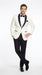 Men’s Ivory Wedding Suit with Black Satin Lapels – Groom Formal Suit Jacket and Pants