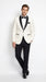 Men’s Ivory Wedding Suit with Black Satin Lapels – Groom Formal Suit Jacket and Pants