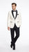 Men’s Ivory Wedding Suit with Black Satin Lapels – Groom Formal Suit Jacket and Pants