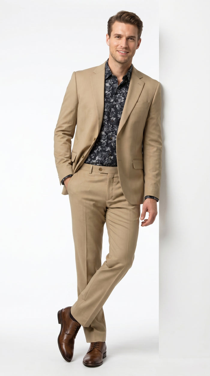 Men’s Khaki Stone 2 Button Business Suit, Regular Classic Fit Clearance Sale Dress Suit