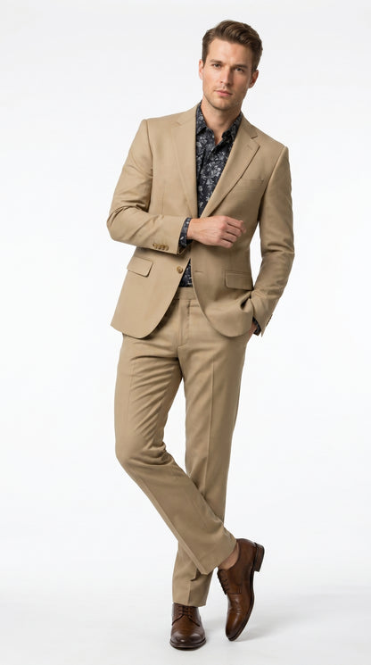 Men’s Khaki Stone 2 Button Business Suit, Regular Classic Fit Clearance Sale Dress Suit