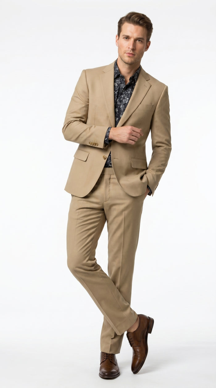 Men’s Khaki Stone 2 Button Business Suit, Regular Classic Fit Clearance Sale Dress Suit