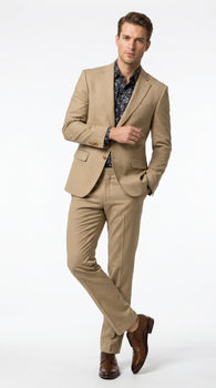 Men’s Khaki Stone 2 Button Business Suit, Regular Classic Fit Clearance Sale Dress Suit