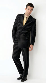 Men’s Black Pinstripe Double Breasted Suit, Super 120s Acrylic Rayon Formal Dress Suit