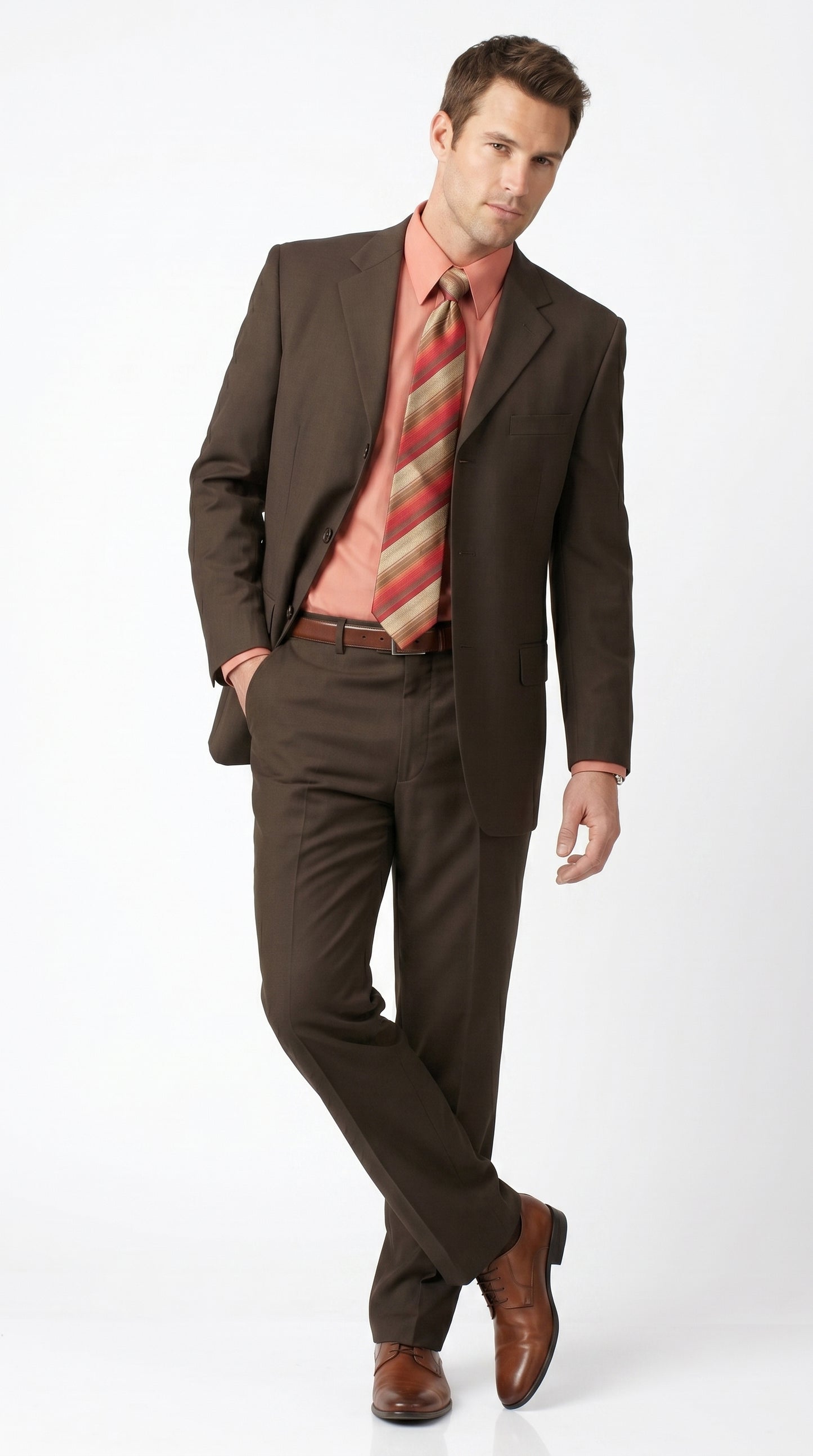 Men’s Chocolate Brown 3 Button Business Suit, Premier Quality Clearance Sale Dress Suit