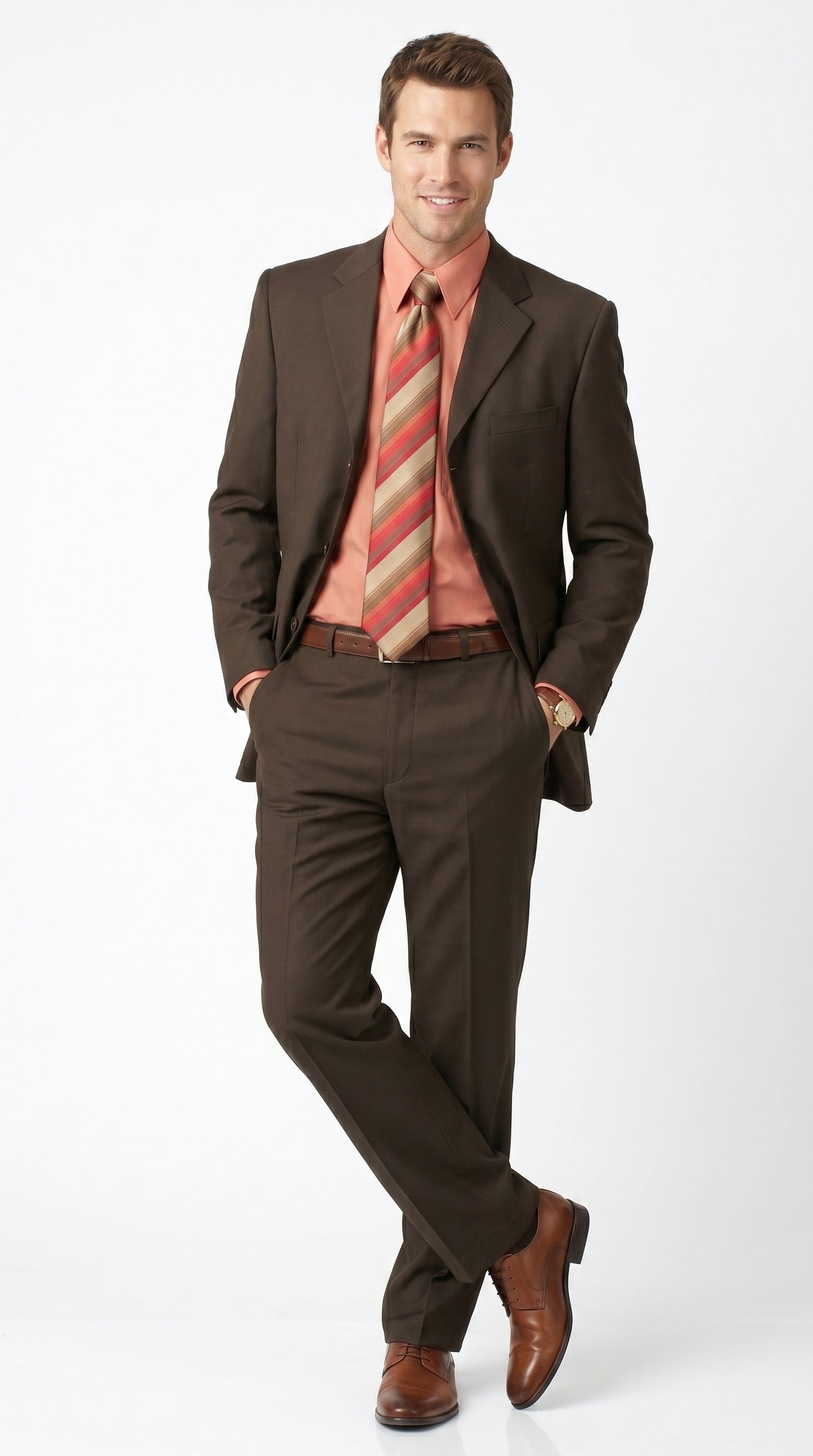 Men’s Chocolate Brown 3 Button Business Suit, Premier Quality Clearance Sale Dress Suit