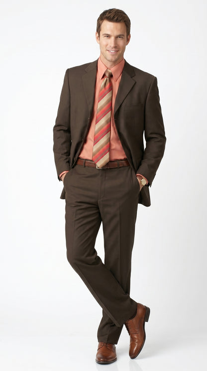 Men’s Chocolate Brown 3 Button Business Suit, Premier Quality Clearance Sale Dress Suit