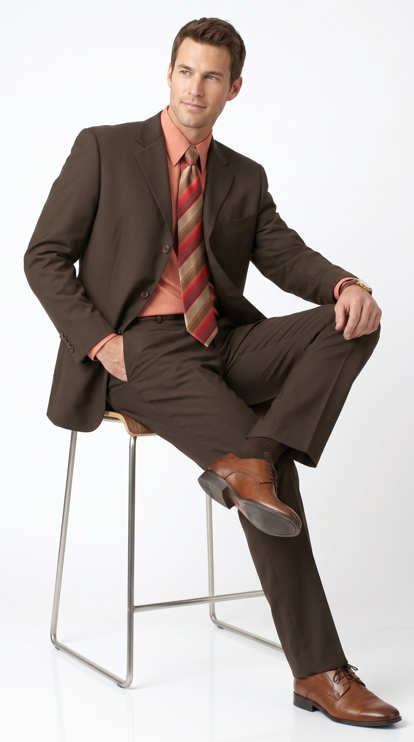 Men’s Chocolate Brown 3 Button Business Suit, Premier Quality Clearance Sale Dress Suit