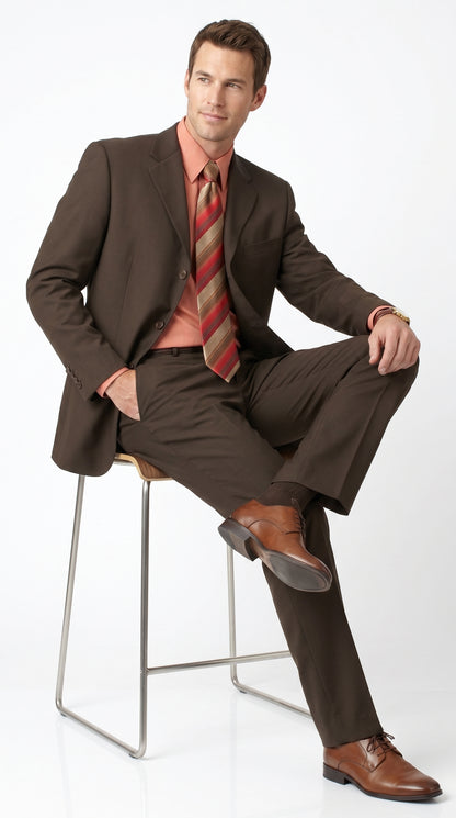 Men’s Chocolate Brown 3 Button Business Suit, Premier Quality Clearance Sale Dress Suit