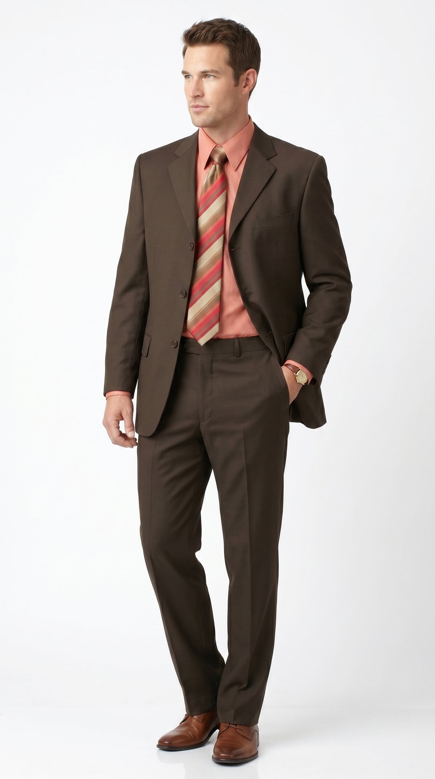Men’s Chocolate Brown 3 Button Business Suit, Premier Quality Clearance Sale Dress Suit