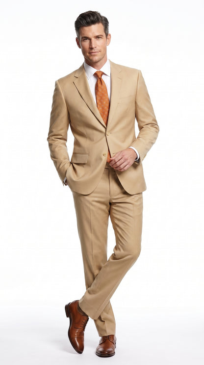 Men’s Bronze Camel Khaki Portly Suit, 2 Button Executive Fit Formal Dress Suit