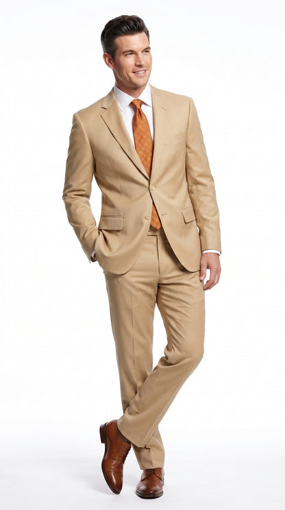 Men’s Bronze Camel Khaki Portly Suit, 2 Button Executive Fit Formal Dress Suit