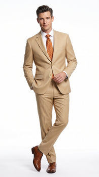Men’s Bronze Camel Khaki Portly Suit, 2 Button Executive Fit Formal Dress Suit
