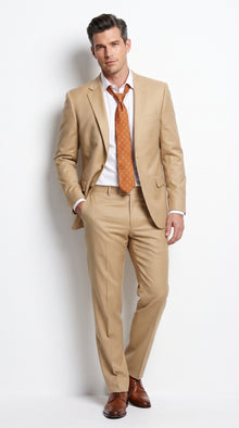 Men’s Bronze Camel Khaki Portly Suit, 2 Button Executive Fit Formal Dress Suit