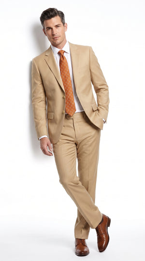 Men’s Bronze Camel Khaki Portly Suit, 2 Button Executive Fit Formal Dress Suit