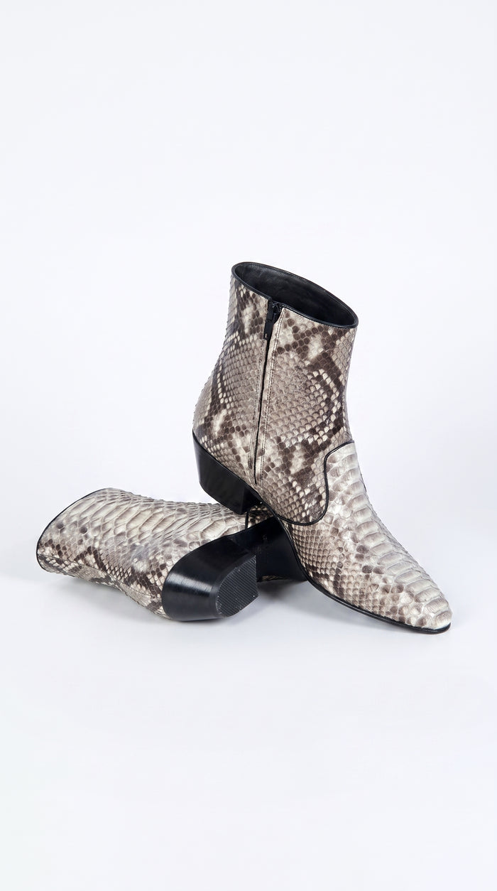 Men’s Natural Python Charro Ankle Boots, Original Full Python Skin LAB Western Dress Boots