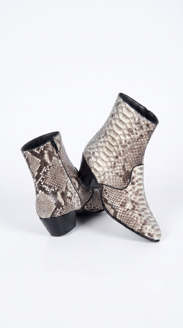 Men’s Natural Python Charro Ankle Boots, Original Full Python Skin LAB Western Dress Boots