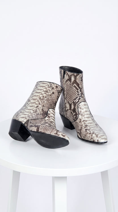 Men’s Natural Python Charro Ankle Boots, Original Full Python Skin LAB Western Dress Boots