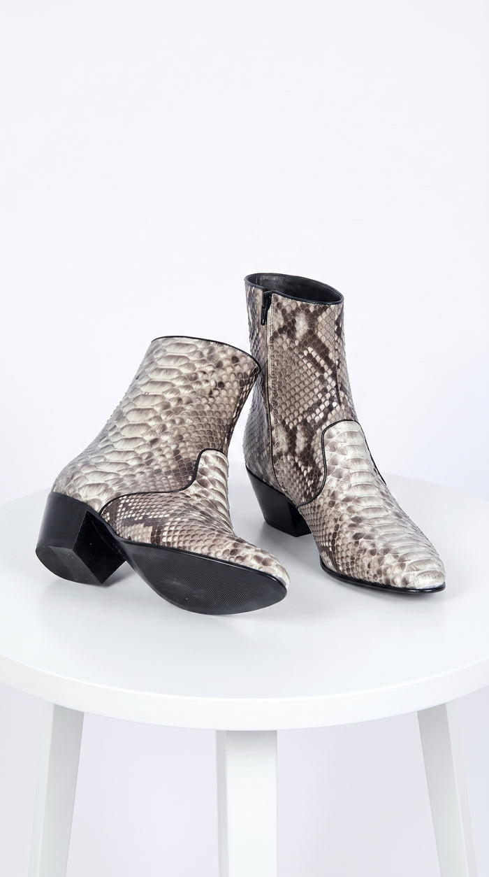 Men’s Natural Python Charro Ankle Boots, Original Full Python Skin LAB Western Dress Boots
