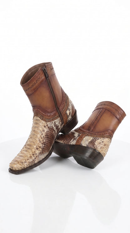 Men’s Los Altos Oryx Python Skin Short Boots, Original Python European Toe Western Dress Boots