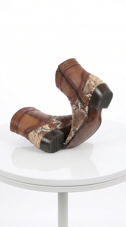 Men’s Los Altos Oryx Python Skin Short Boots, Original Python European Toe Western Dress Boots
