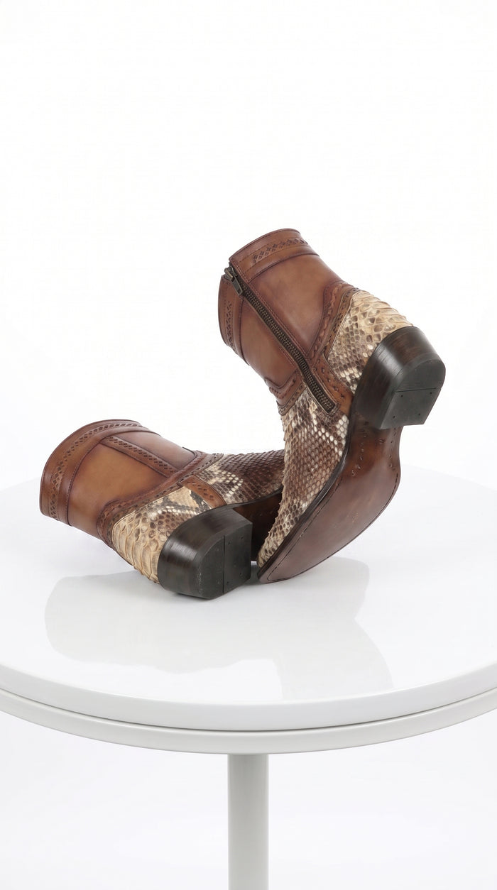Men’s Los Altos Oryx Python Skin Short Boots, Original Python European Toe Western Dress Boots