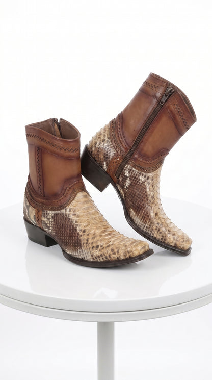 Men’s Los Altos Oryx Python Skin Short Boots, Original Python European Toe Western Dress Boots