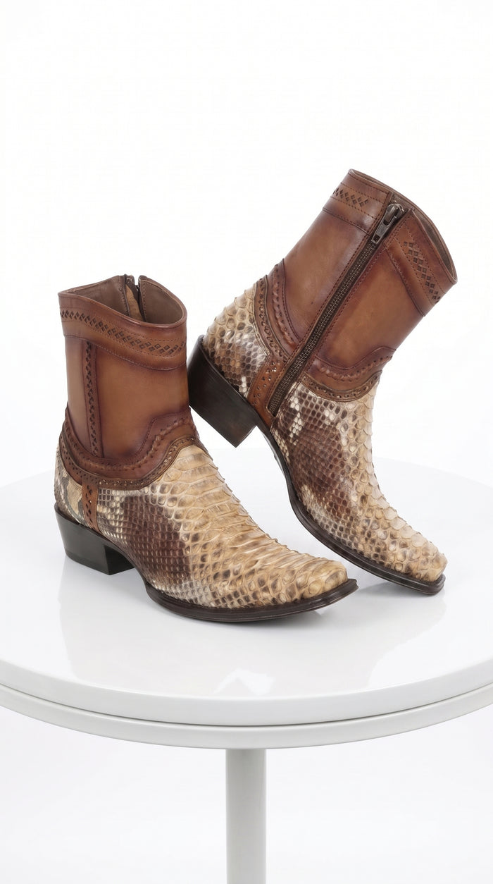 Men’s Los Altos Oryx Python Skin Short Boots, Original Python European Toe Western Dress Boots