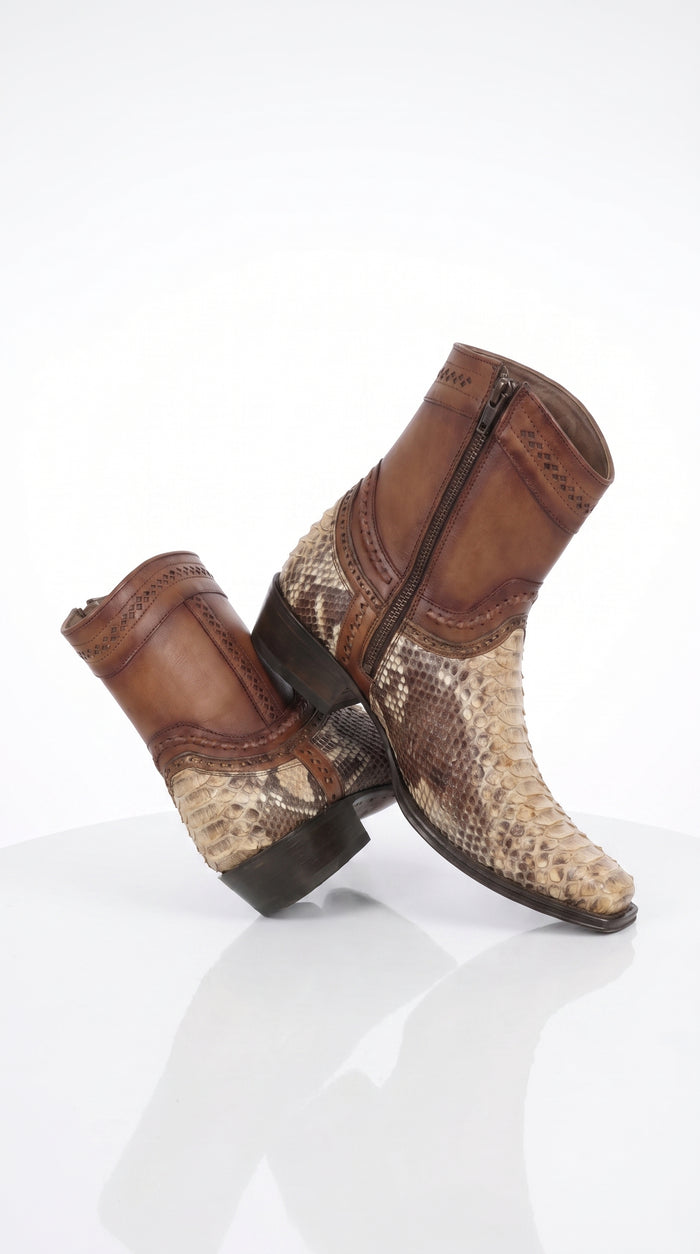 Men’s Los Altos Oryx Python Skin Short Boots, Original Python European Toe Western Dress Boots